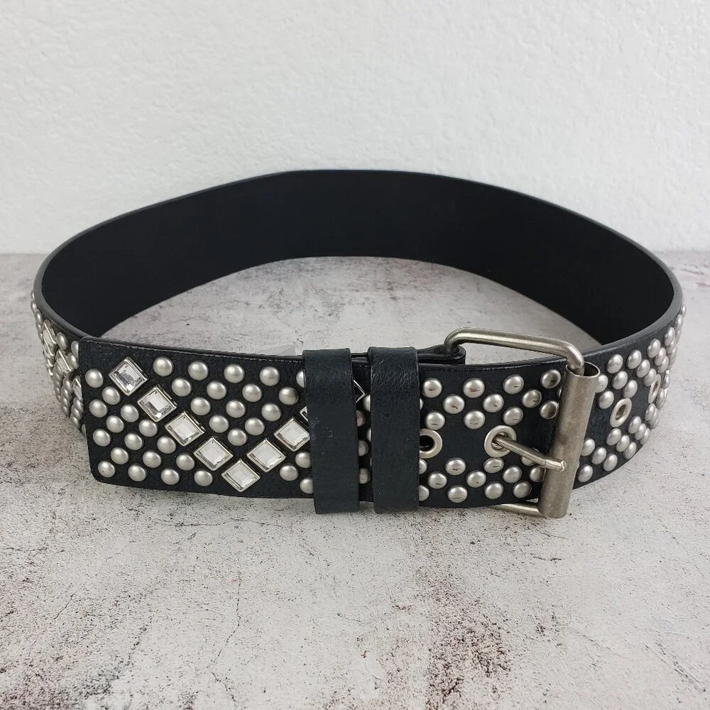 NWOT Vine & Thistle Genuine Leather Wide Belt Embellished Studded Crystals sz S